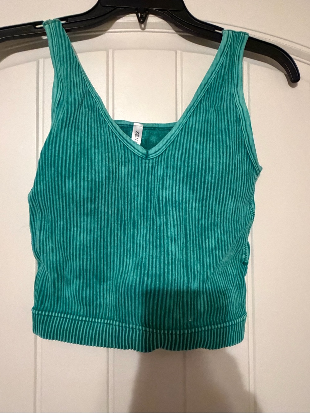 Zenana Outfitters Teal Ribbed V-Neck Crop Tank / Bralette